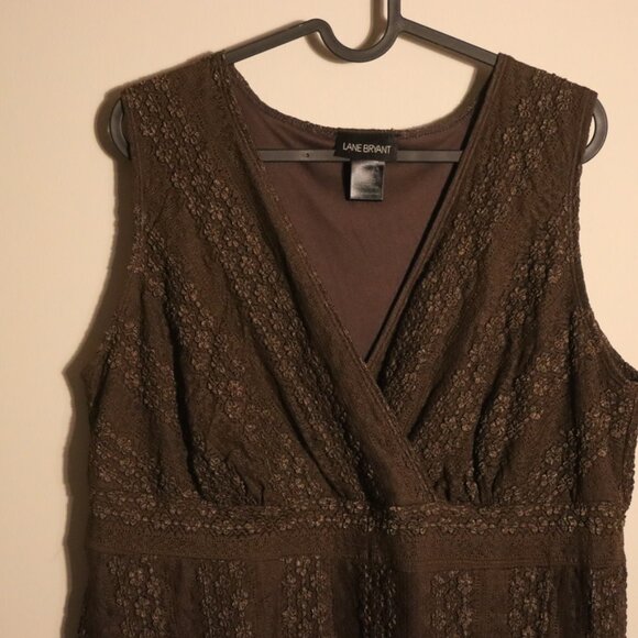 Lane Bryant, brown sleeveless tunic top with waist band, textured fabric 14/16 - Picture 2 of 8